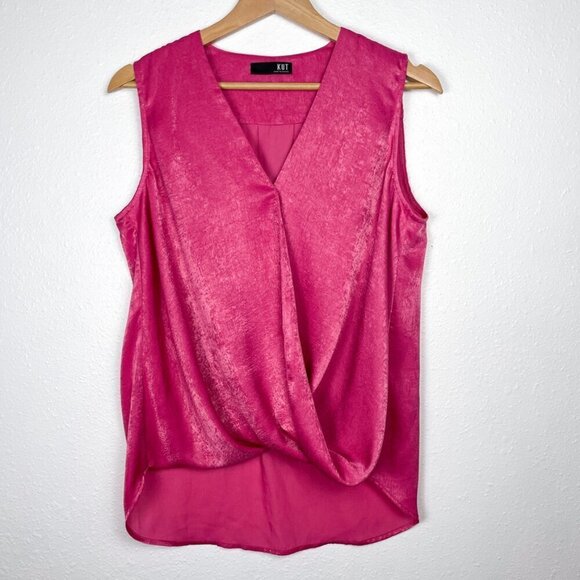 KUT from the Kloth Hot Pink Satin V-neck Ruched Sz. M - Picture 1 of 6